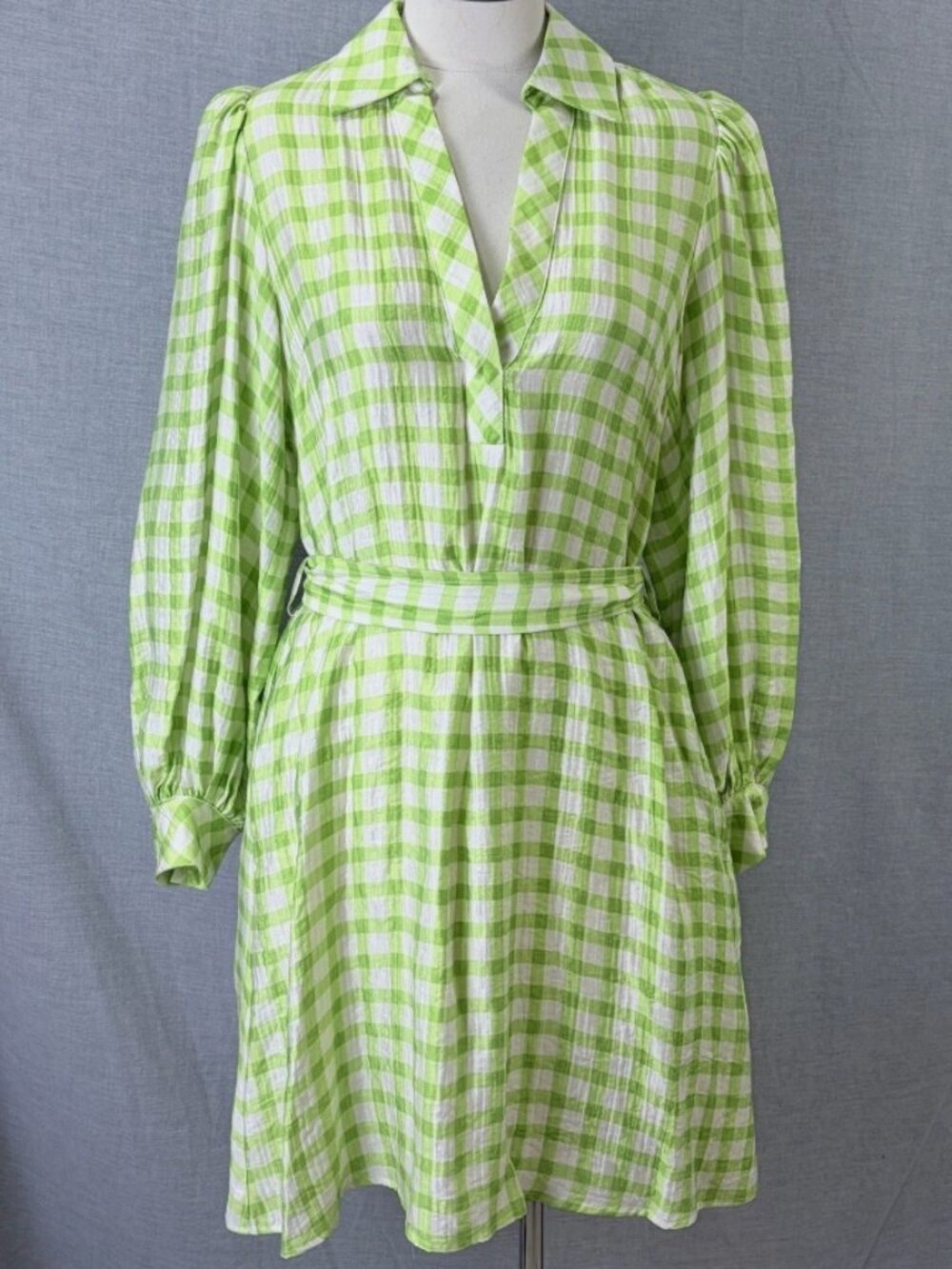 FRNCH Paris Green & White Gingham Shirt Dress Size L